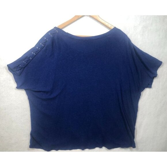 Lauren Ralph Lauren Linen Blend Top Shirt Royal Blue Tie Short Sleeves Womens 3X - Picture 2 of 5